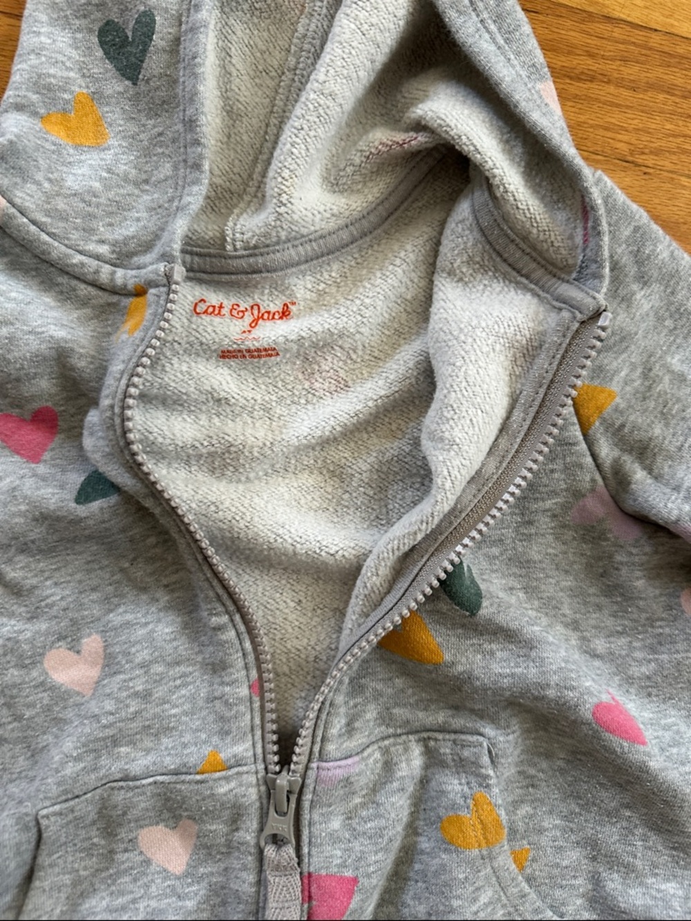 Cat & Jack Gray Zip-Up Hoodie with Multicolor Hearts - Picture 2 of 3